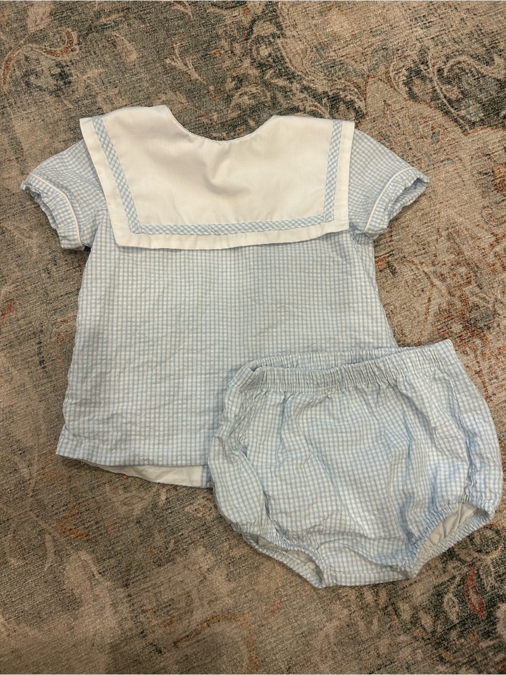 Baby Blue Gingham Sailor Top with Matching Diaper Cover